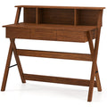 Mid-Century Home Office Desk with Hutch & Monitor Stand