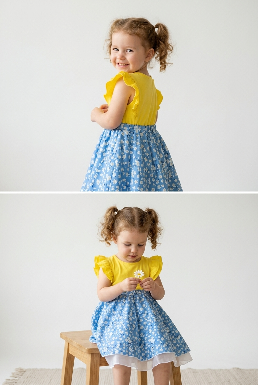 Girls' Cotton Ruffle Dress – Bright Blossom Toddler Summer Dress (1T–5T)