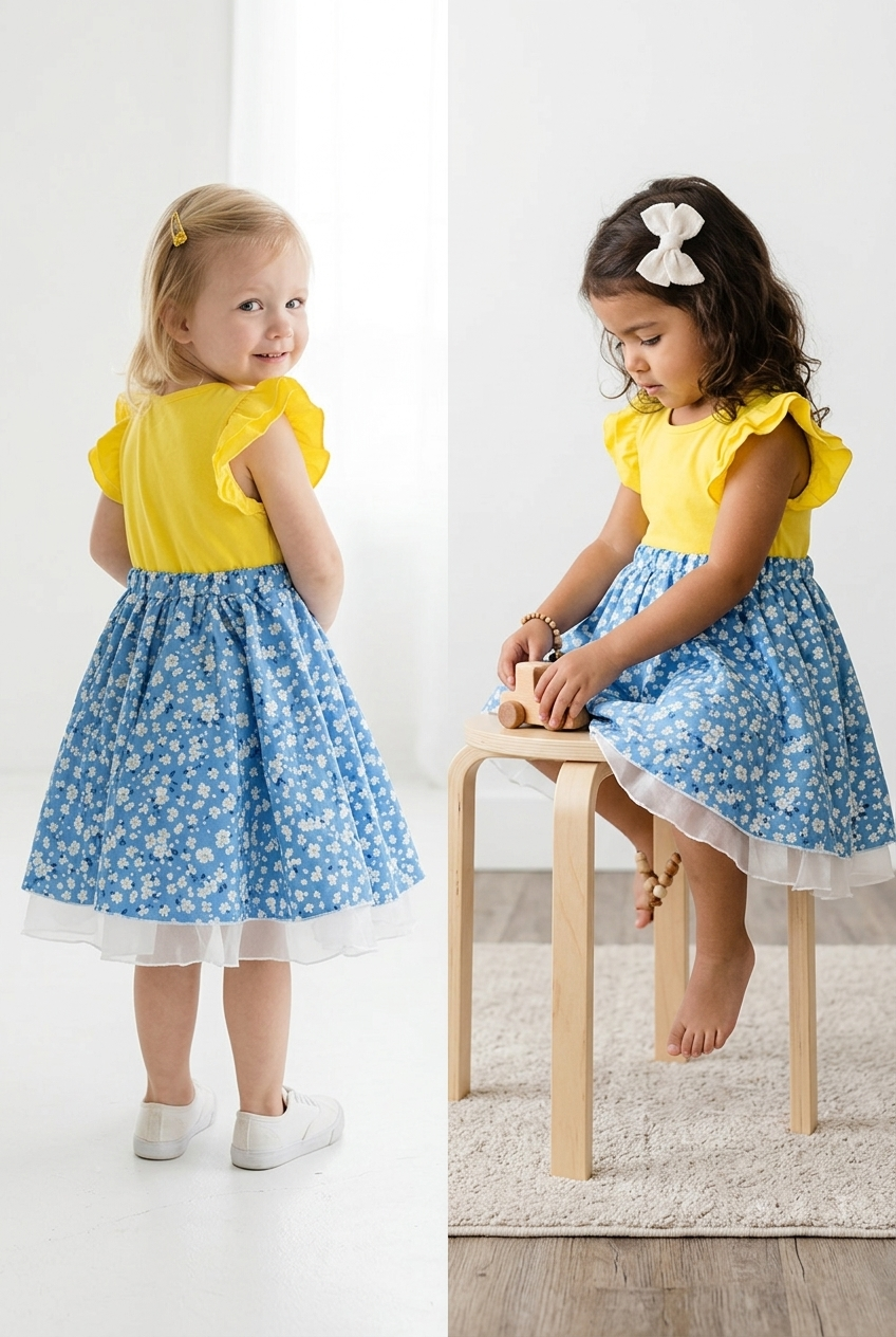 Girls' Cotton Ruffle Dress – Bright Blossom Toddler Summer Dress (1T–5T)
