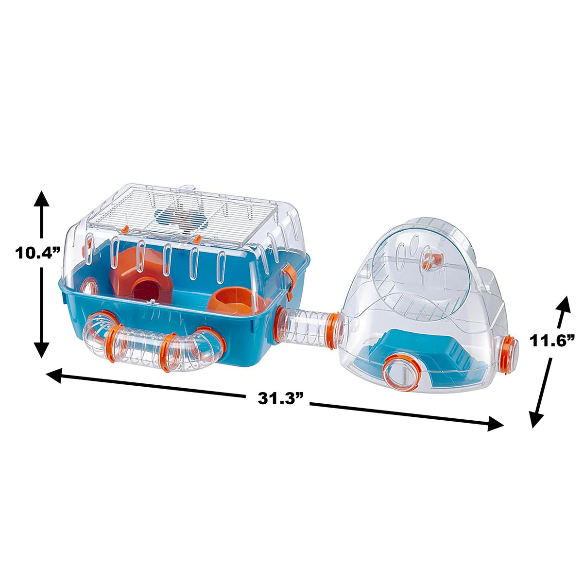 Hamster cage with measurements on a white background