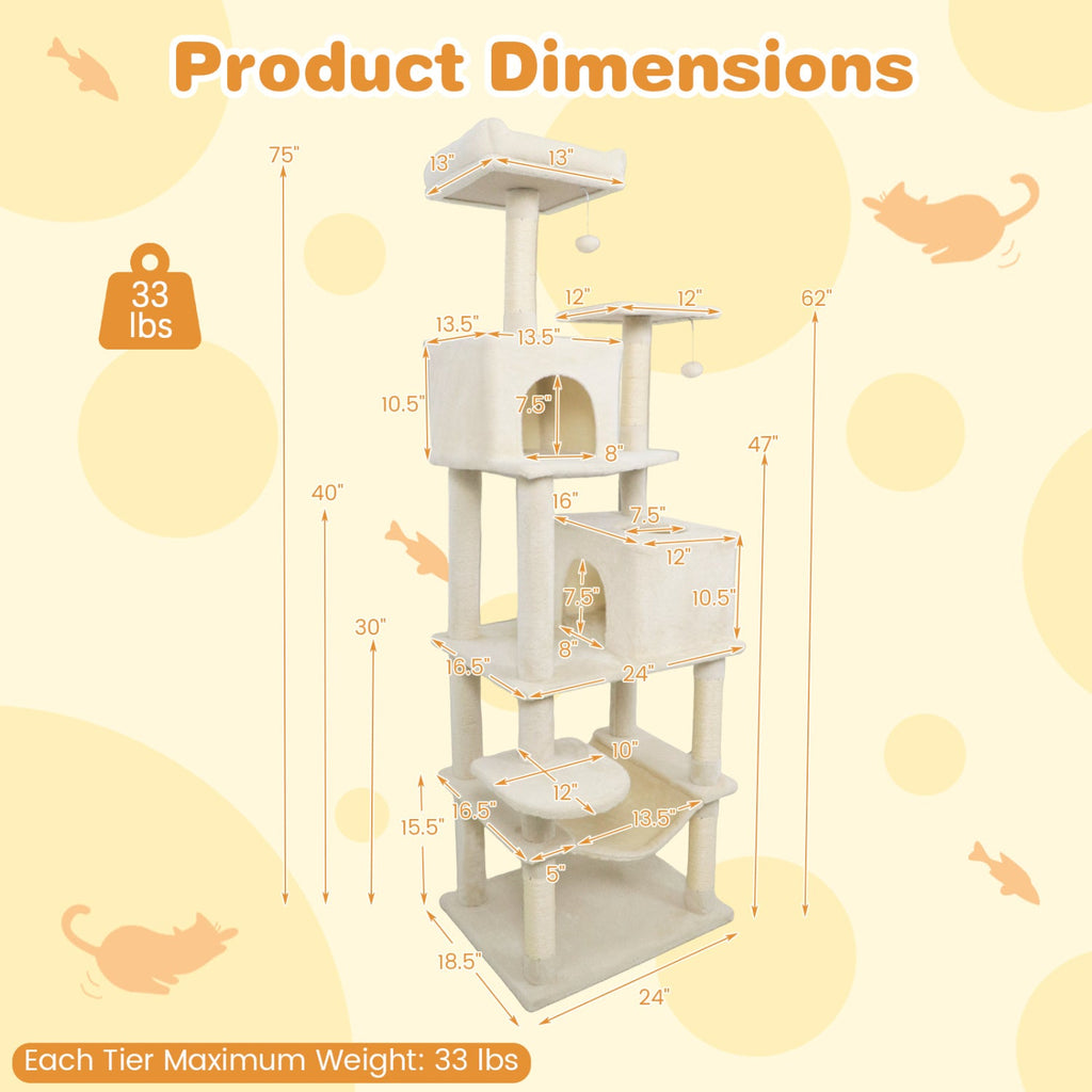 75" Multi-Level Cat Tree Tower