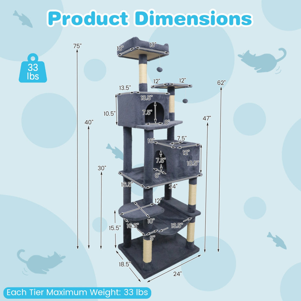 75" Multi-Level Cat Tree Tower