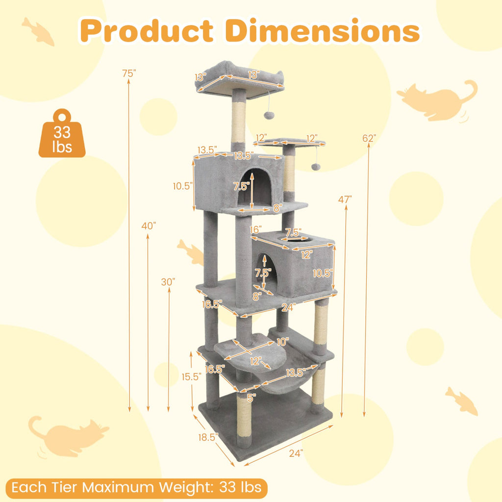 75" Multi-Level Cat Tree Tower