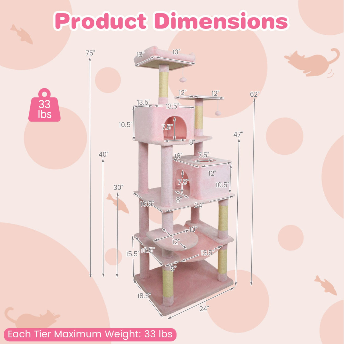 75" Multi-Level Cat Tree Tower