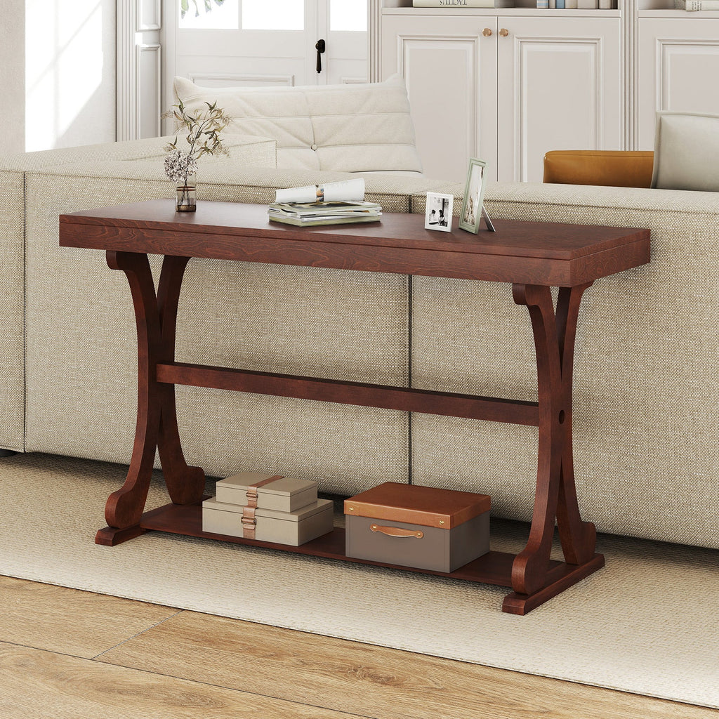 52" Vintage Narrow Console Table with Storage Shelf