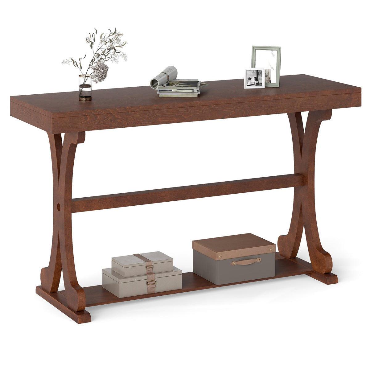 52" Vintage Narrow Console Table with Storage Shelf