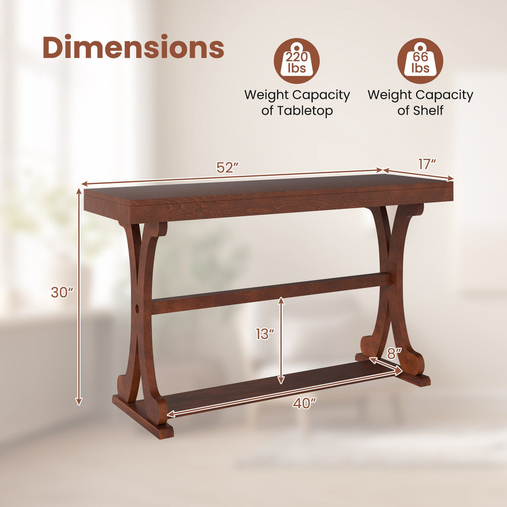 52" Vintage Narrow Console Table with Storage Shelf