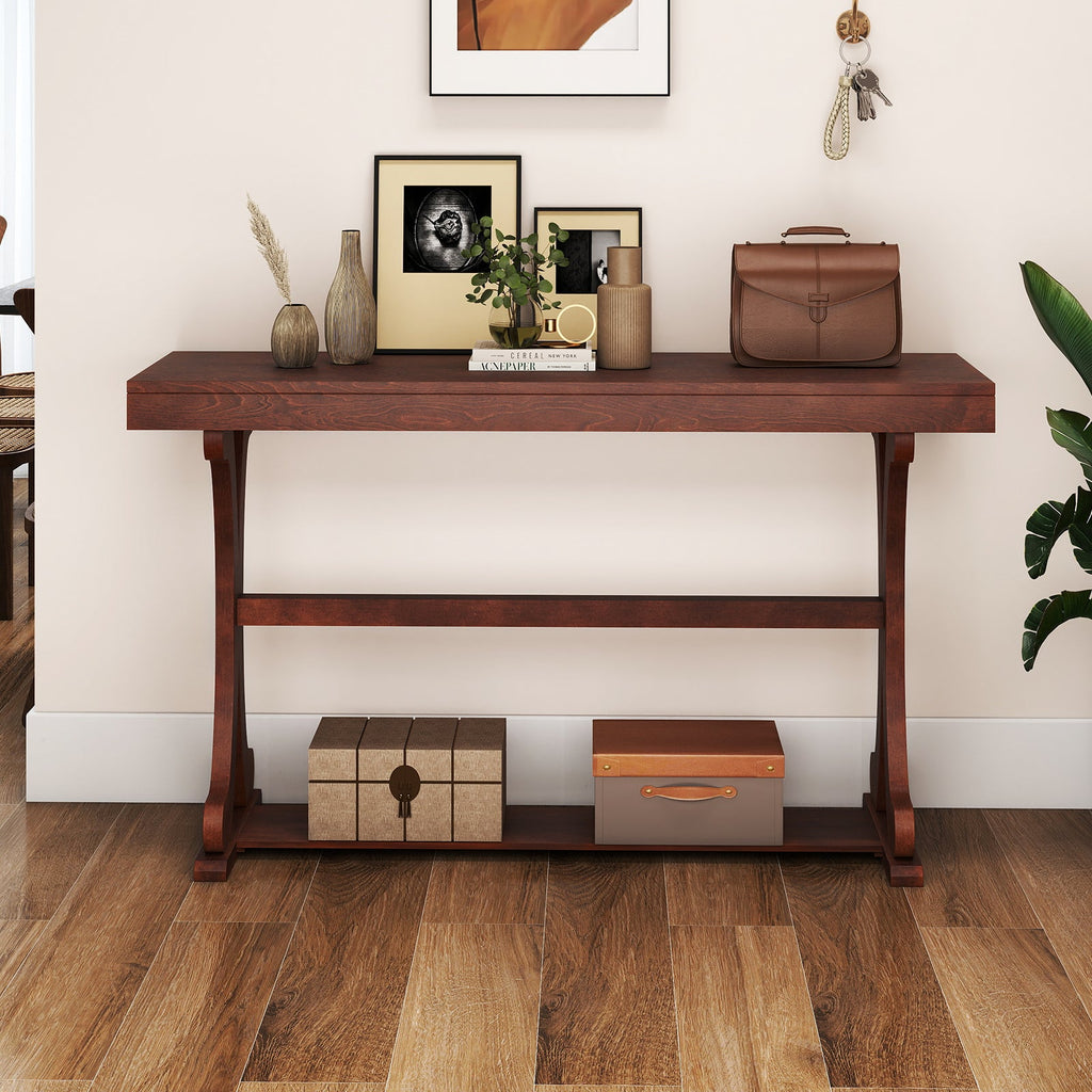 52" Vintage Narrow Console Table with Storage Shelf