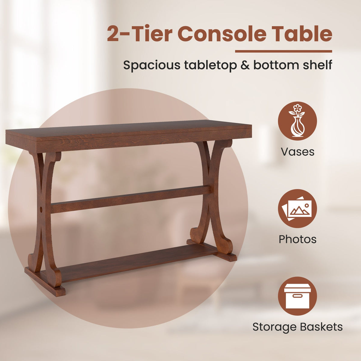 52" Vintage Narrow Console Table with Storage Shelf