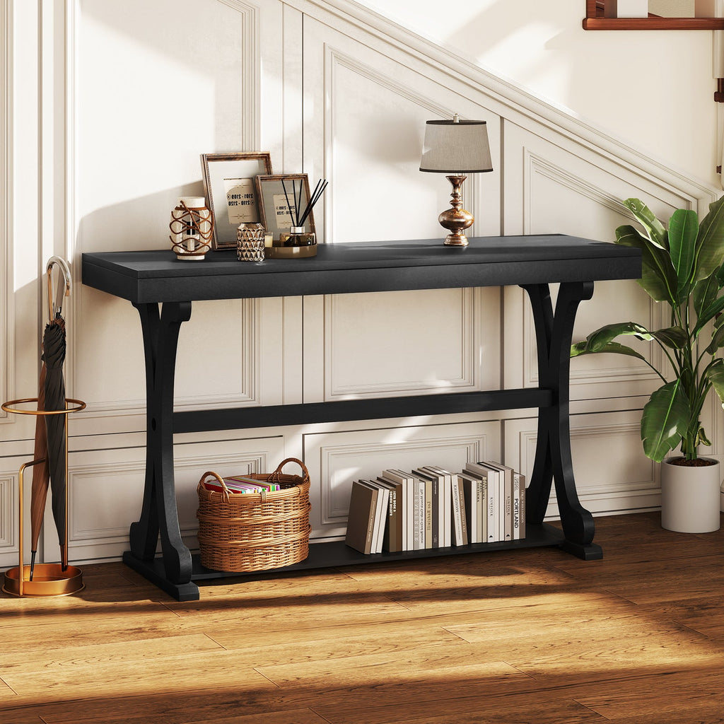 52" Vintage Narrow Console Table with Storage Shelf