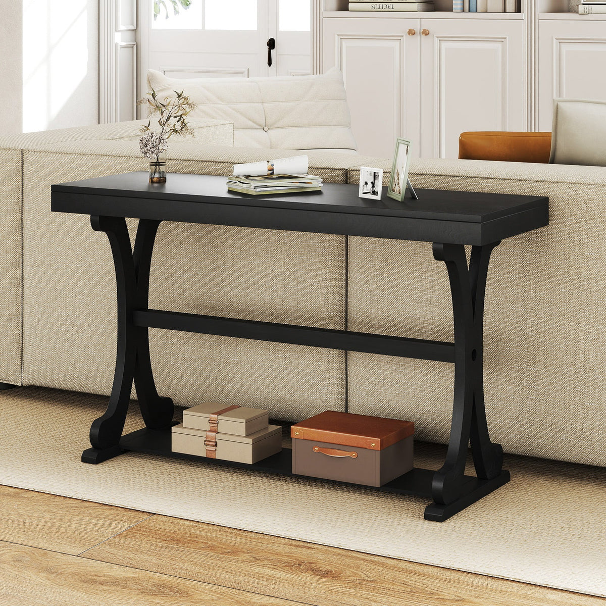 52" Vintage Narrow Console Table with Storage Shelf