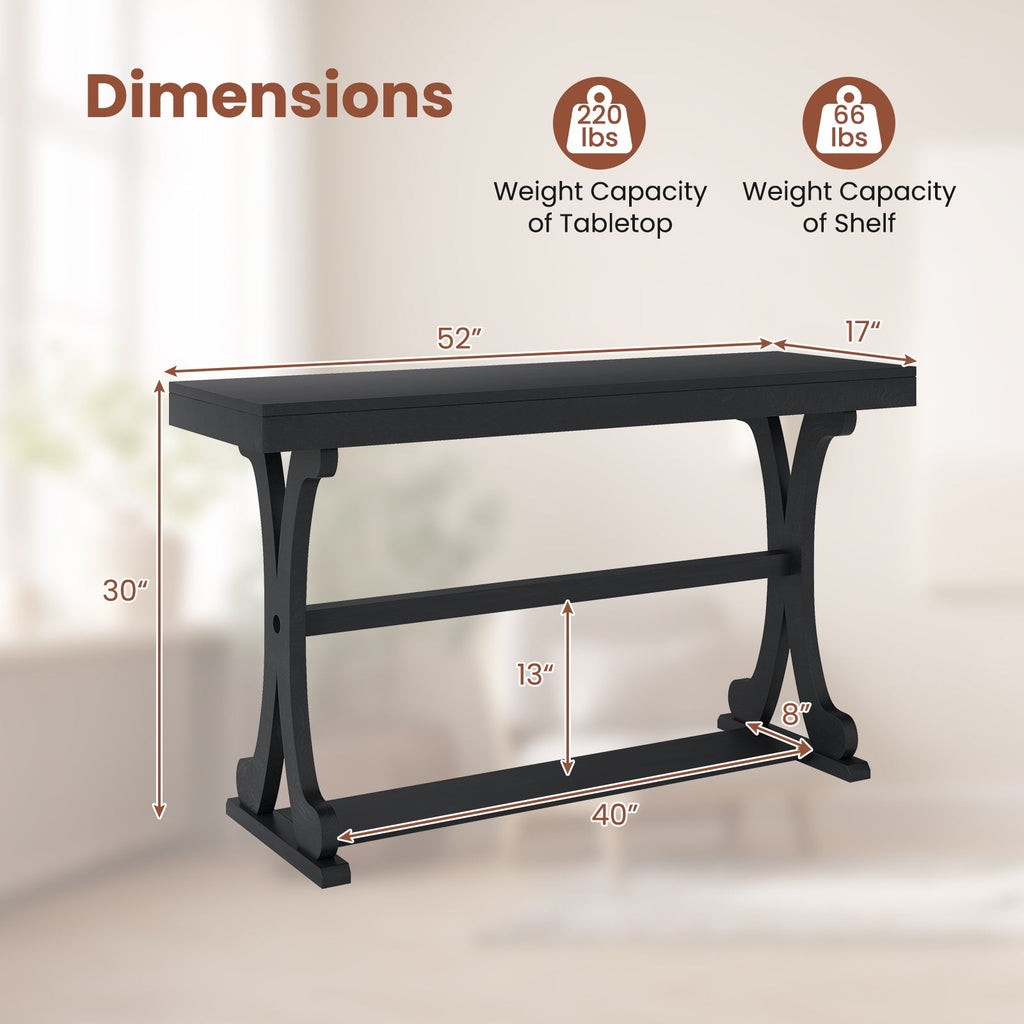 52" Vintage Narrow Console Table with Storage Shelf