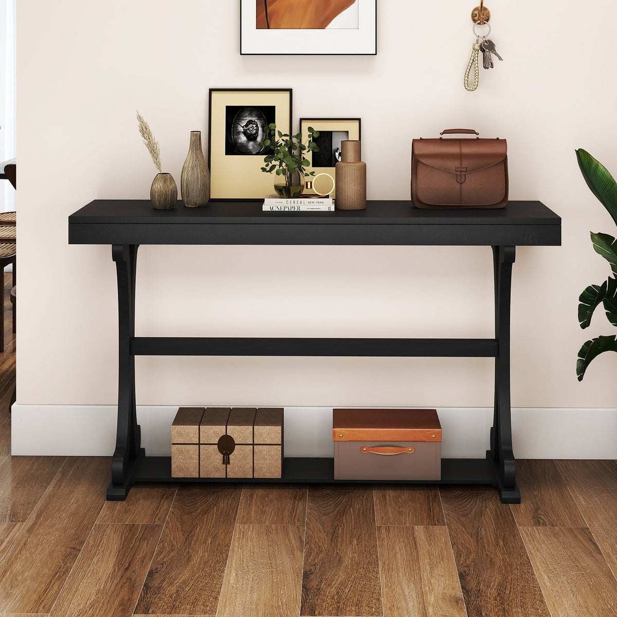 52" Vintage Narrow Console Table with Storage Shelf