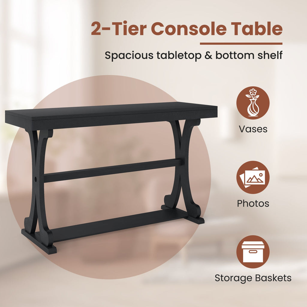 52" Vintage Narrow Console Table with Storage Shelf