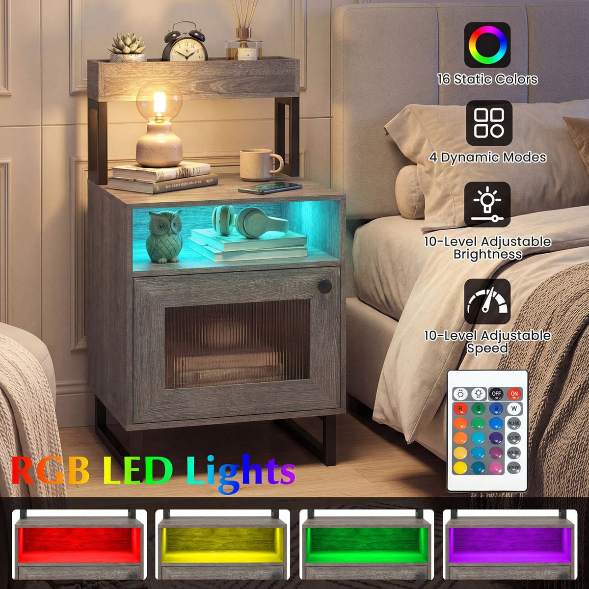 Modern Nightstand with RGB LED Lights