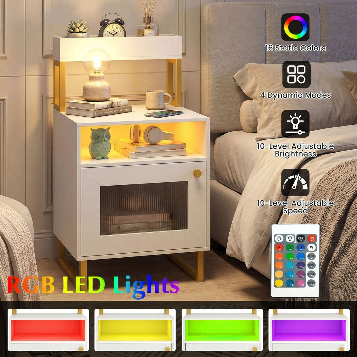 Modern Nightstand with RGB LED Lights