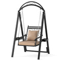 Outdoor Porch Swing Chair with Arched Stand & Side Trays