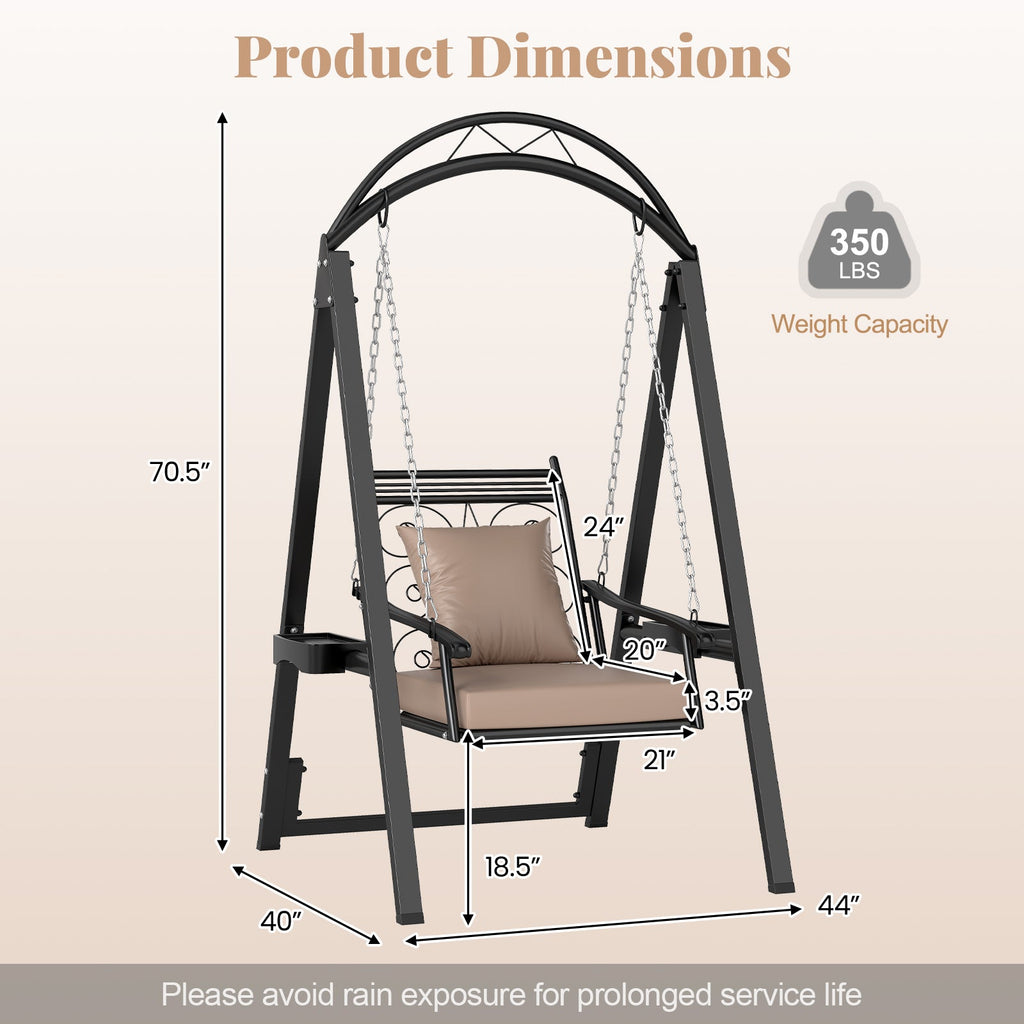 Outdoor Porch Swing Chair with Arched Stand & Side Trays