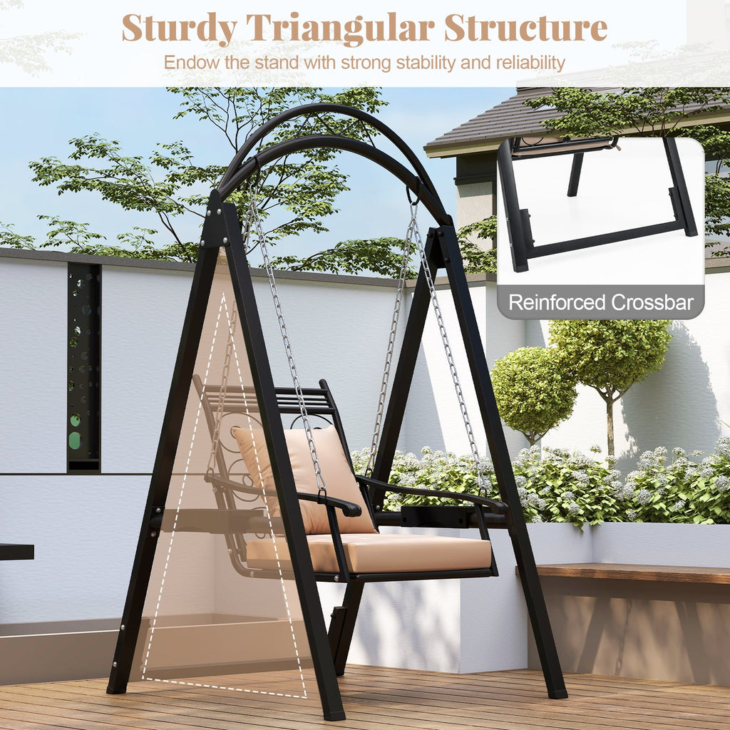 Outdoor Porch Swing Chair with Arched Stand & Side Trays
