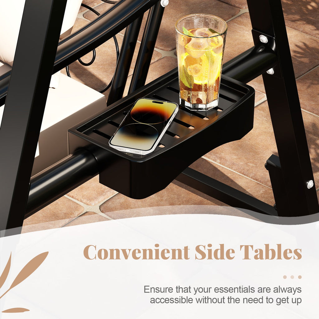 Outdoor Porch Swing Chair with Arched Stand & Side Trays