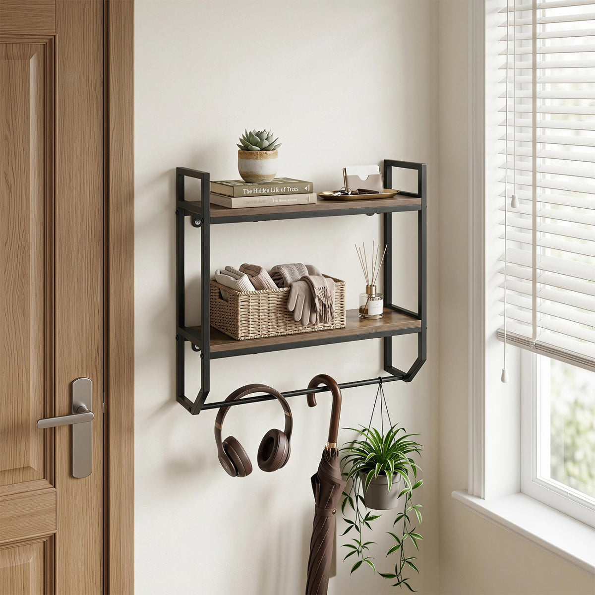 2-Tier Wall Mounted Bathroom Shelf with Towel Bar