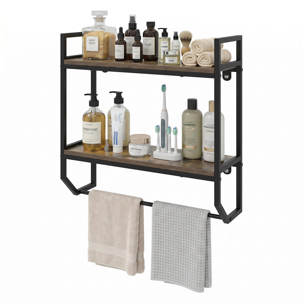 2-Tier Wall Mounted Bathroom Shelf with Towel Bar