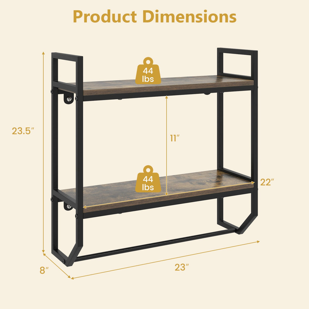2-Tier Wall Mounted Bathroom Shelf with Towel Bar