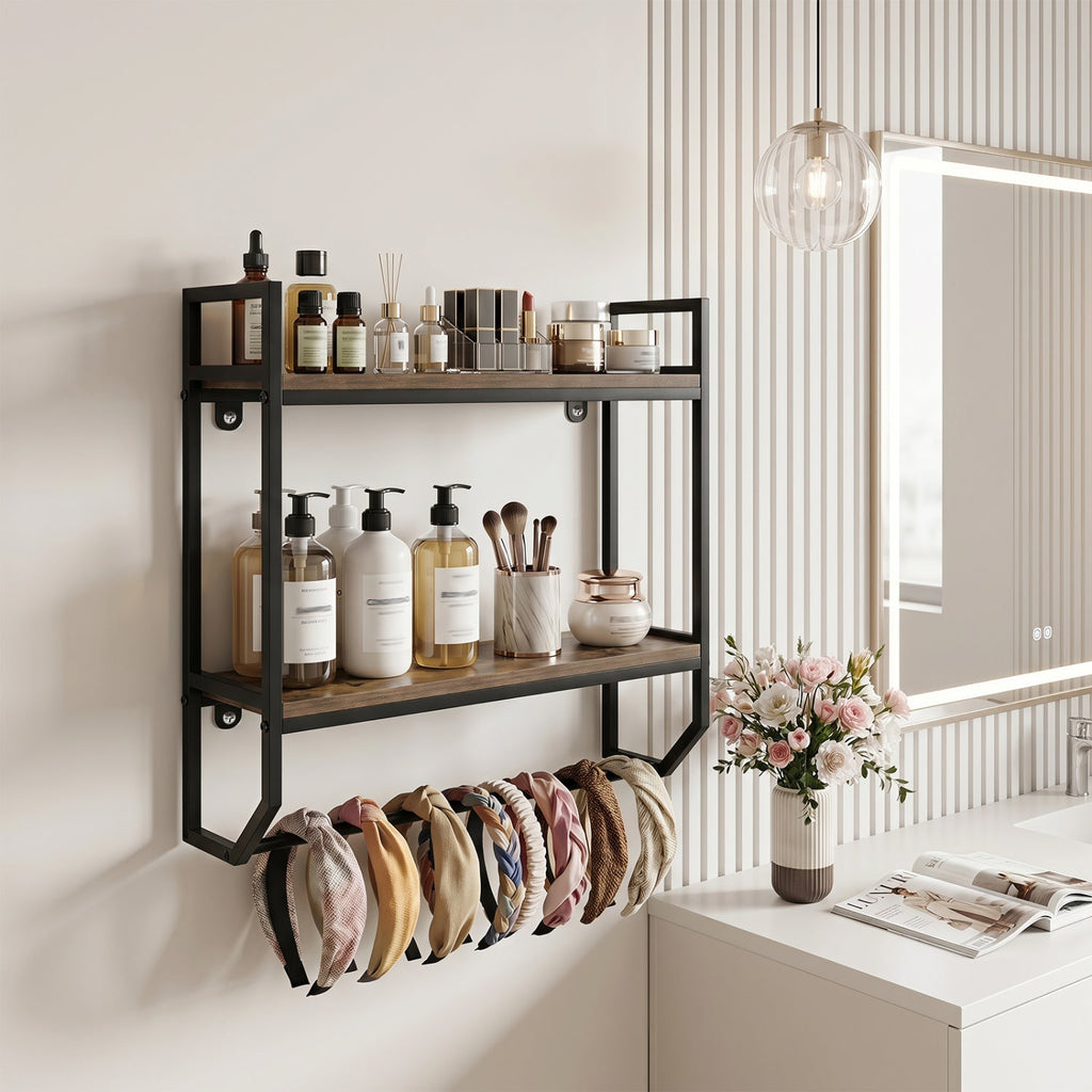 2-Tier Wall Mounted Bathroom Shelf with Towel Bar
