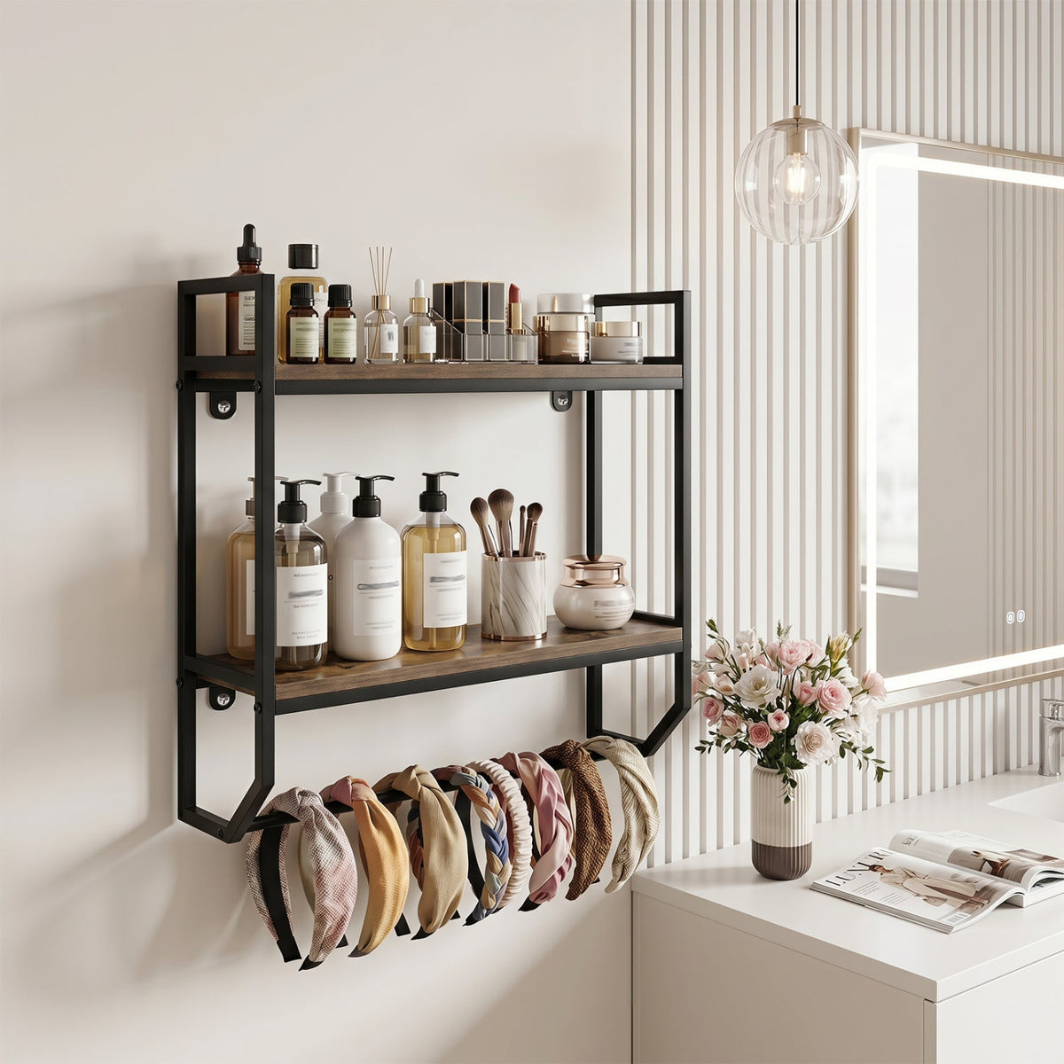 2-Tier Wall Mounted Bathroom Shelf with Towel Bar