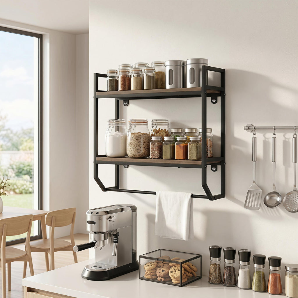 2-Tier Wall Mounted Bathroom Shelf with Towel Bar