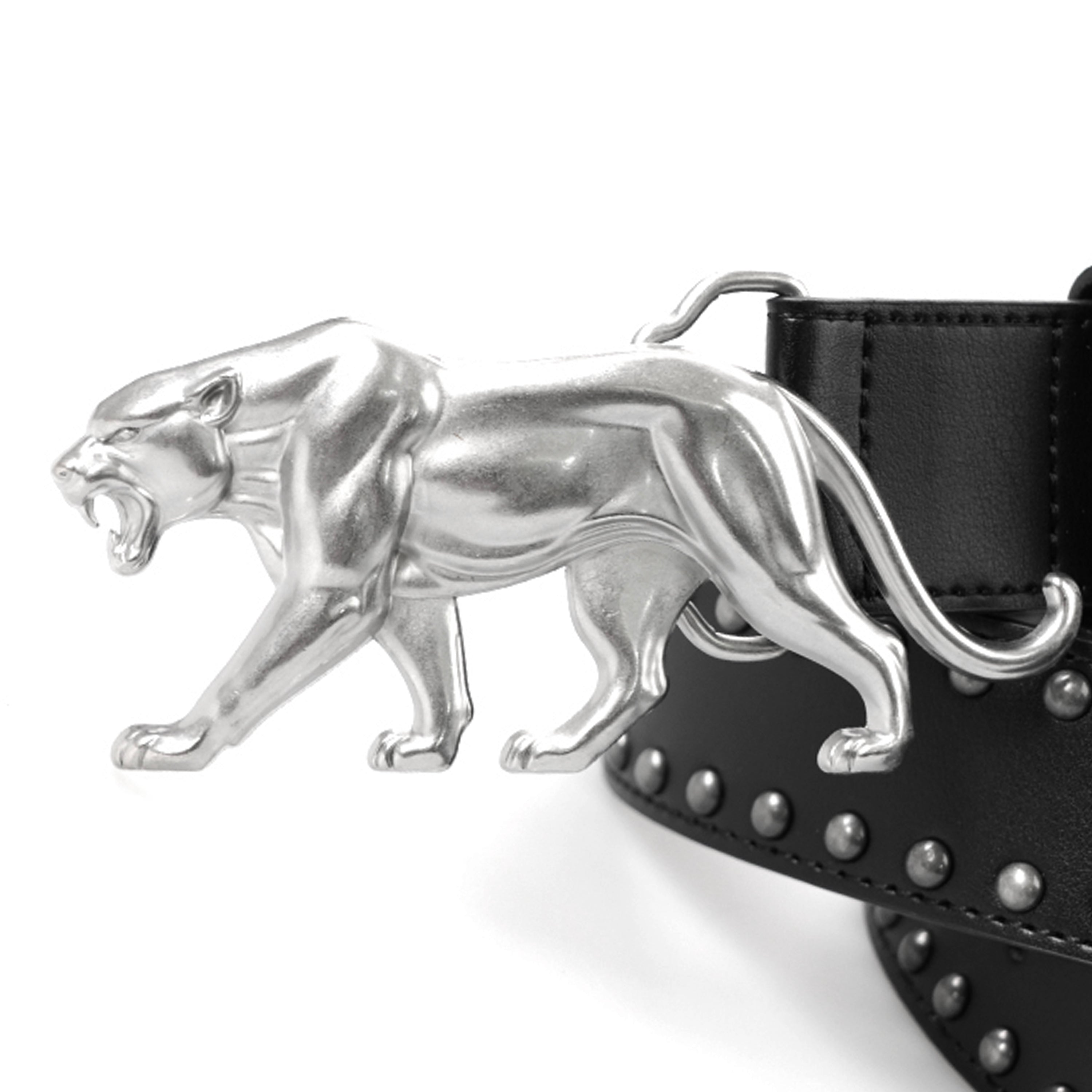 Panther Belt — Black Vegan Leather with Heavy Metal Buckle