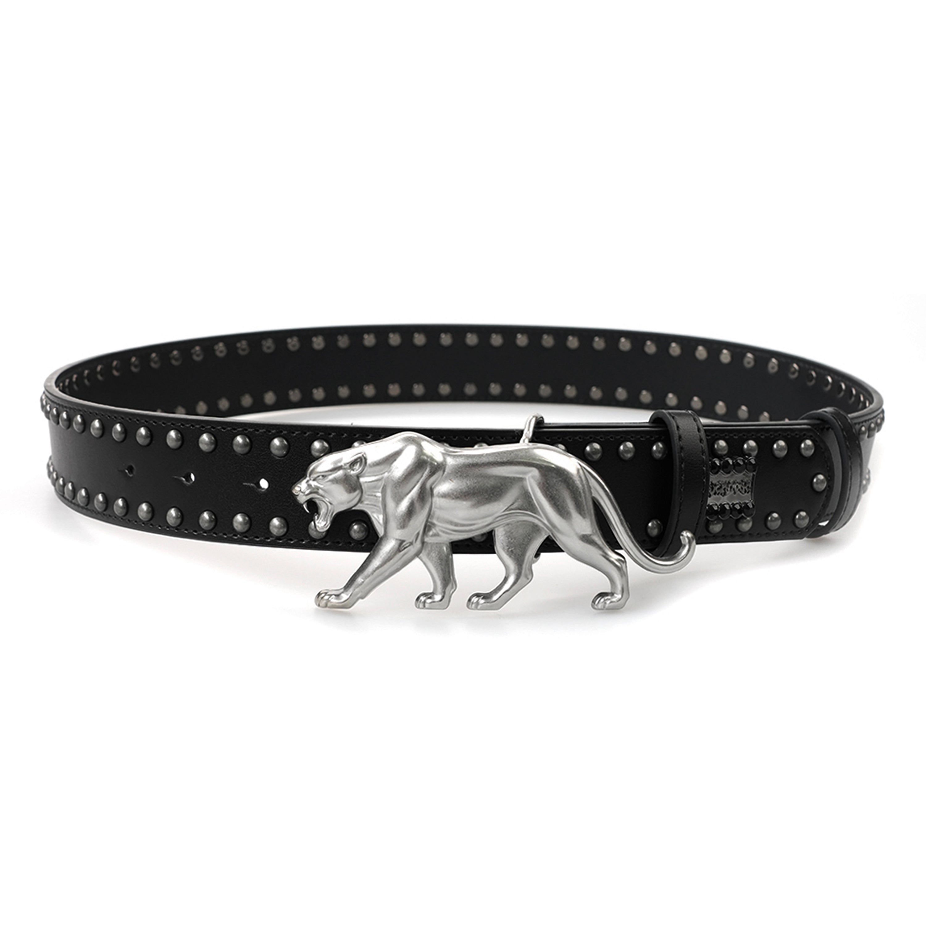 Panther Belt — Black Vegan Leather with Heavy Metal Buckle