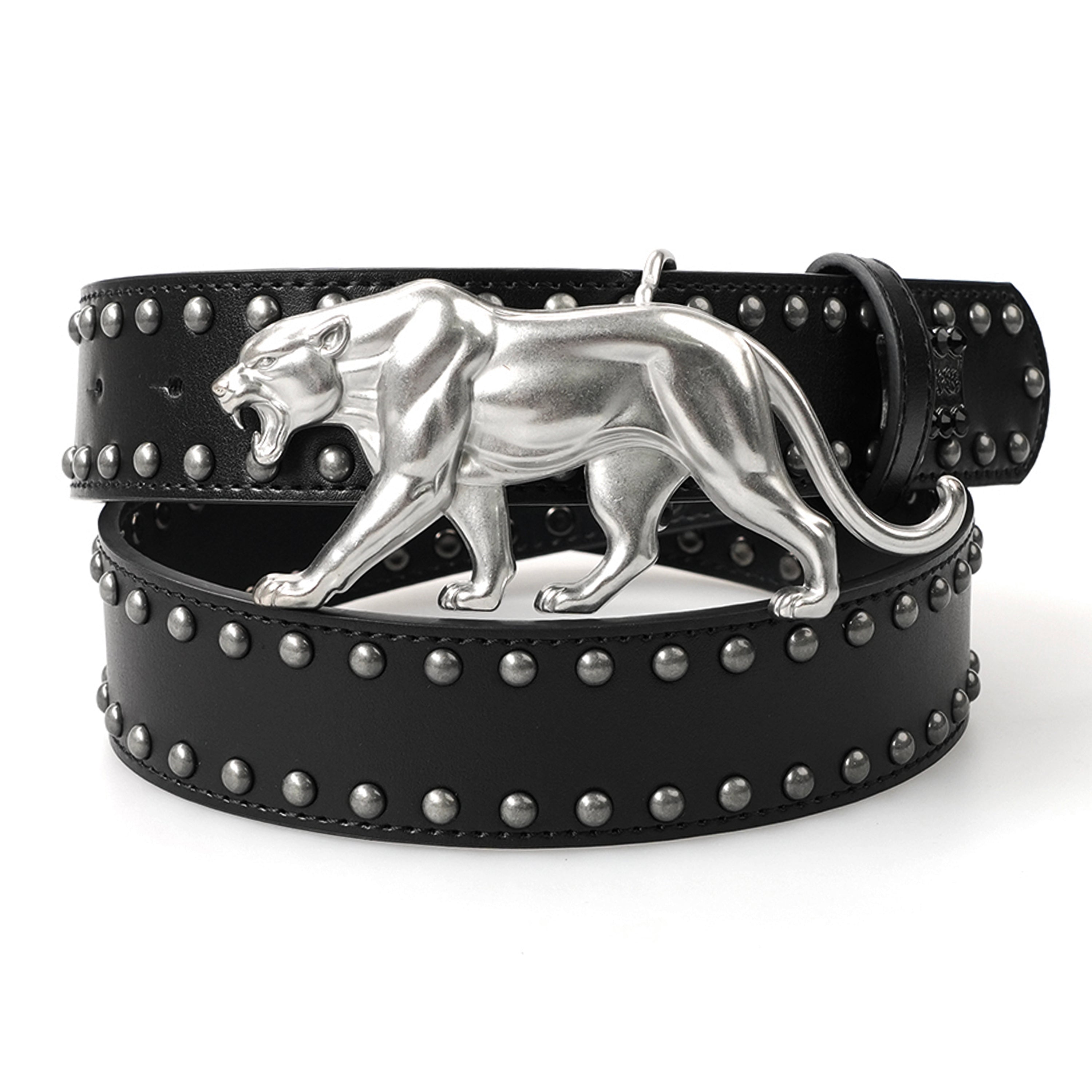 Panther Belt — Black Vegan Leather with Heavy Metal Buckle