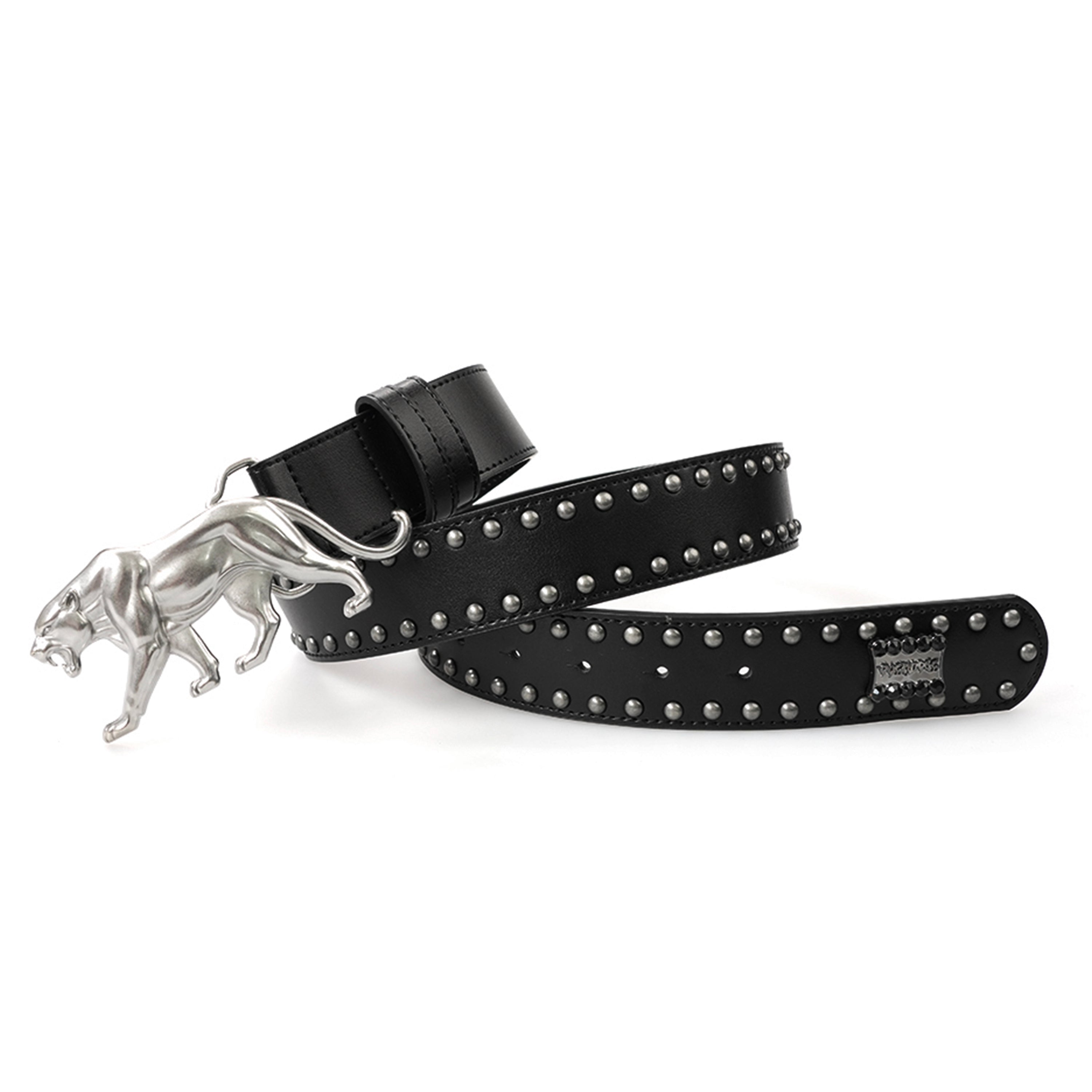 Panther Belt — Black Vegan Leather with Heavy Metal Buckle