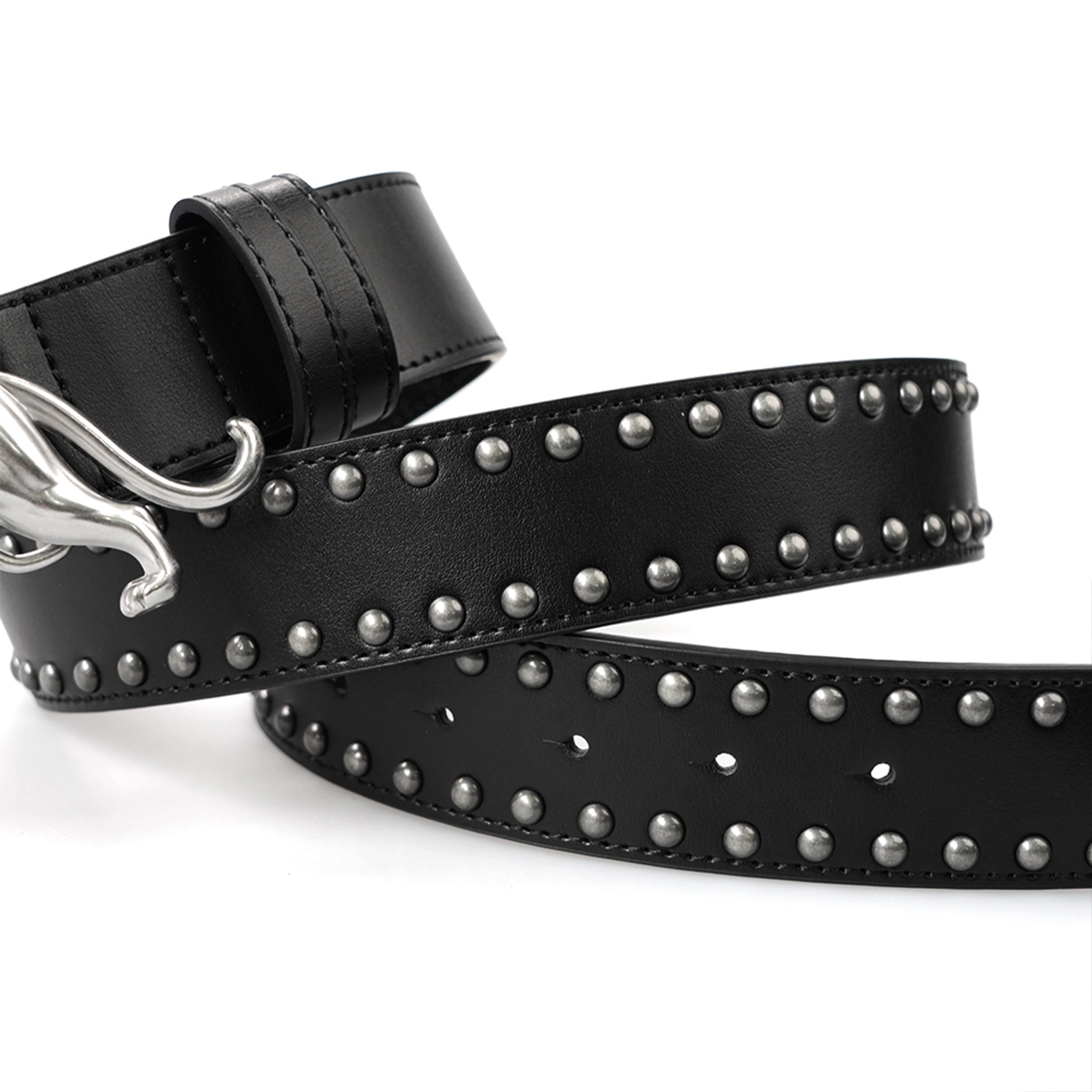 Panther Belt — Black Vegan Leather with Heavy Metal Buckle