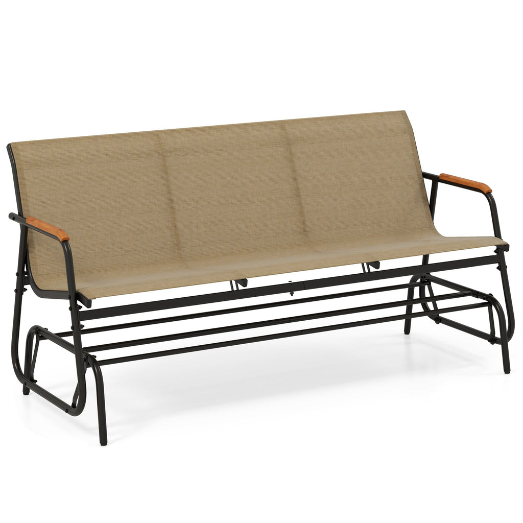 3-Person Outdoor Patio Glider Bench with Teak Armrests