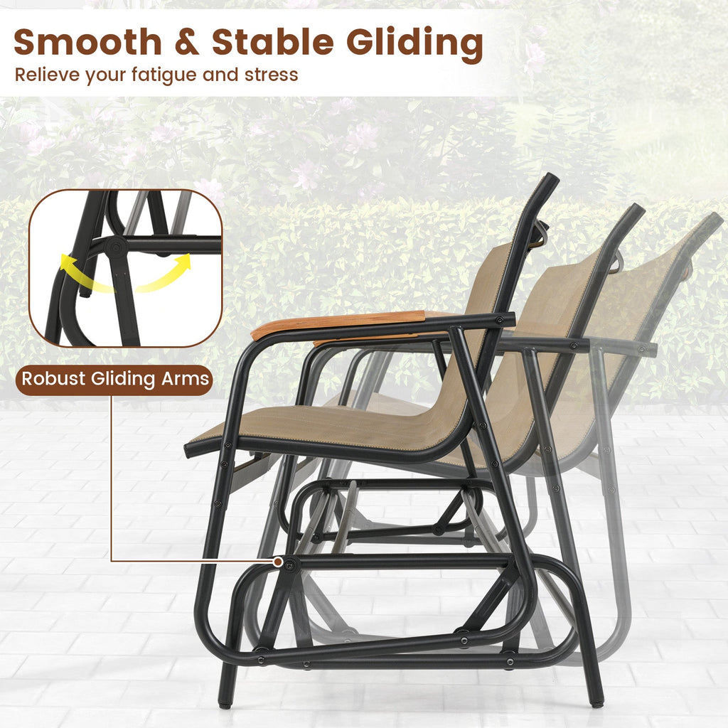 3-Person Outdoor Patio Glider Bench with Teak Armrests