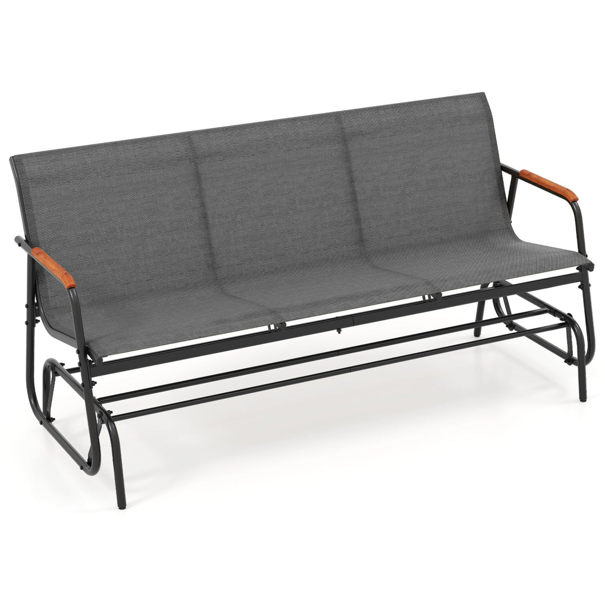 3-Person Outdoor Patio Glider Bench with Teak Armrests