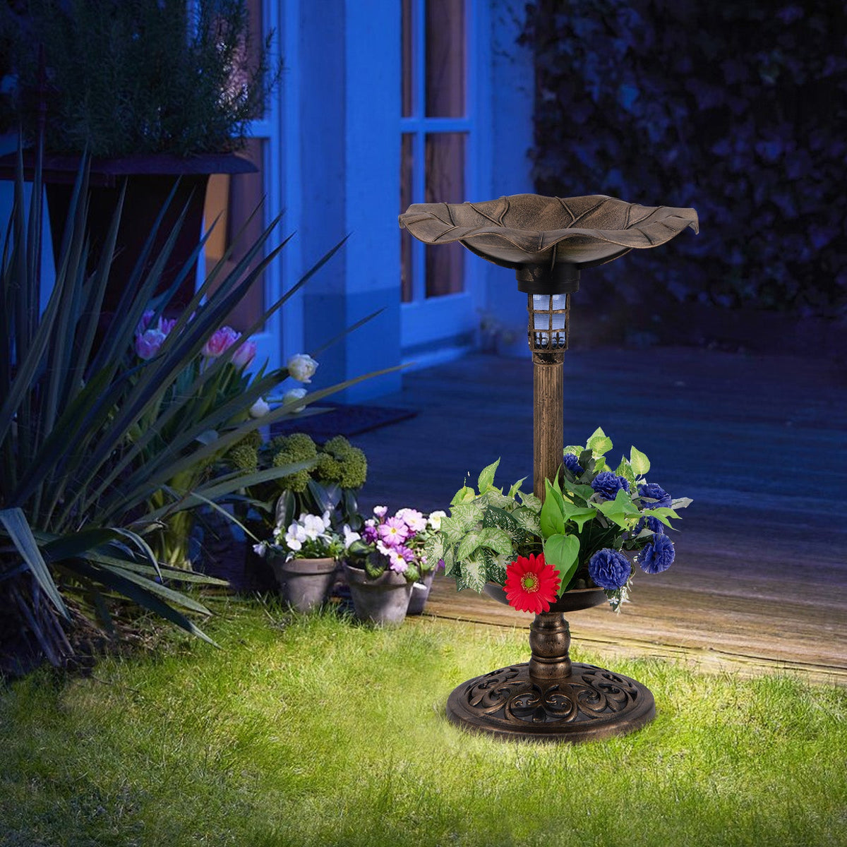Solar Pedestal Bird Bath & Feeder
