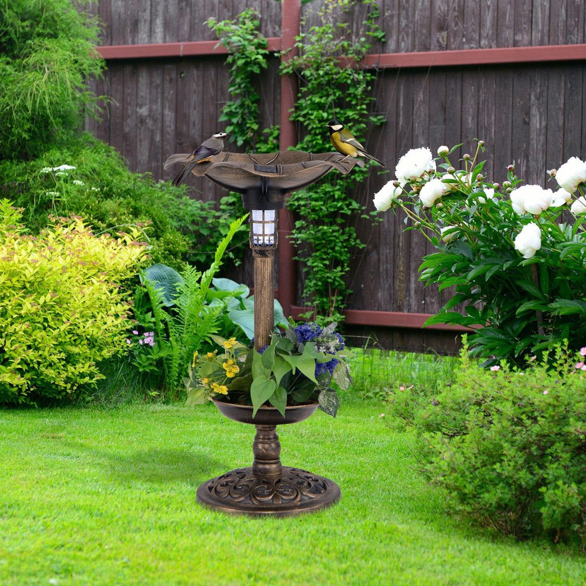 Solar Pedestal Bird Bath & Feeder