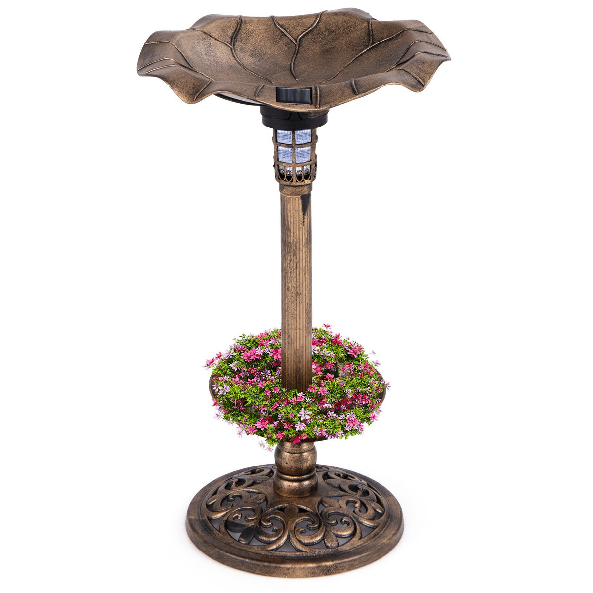 Solar Pedestal Bird Bath & Feeder