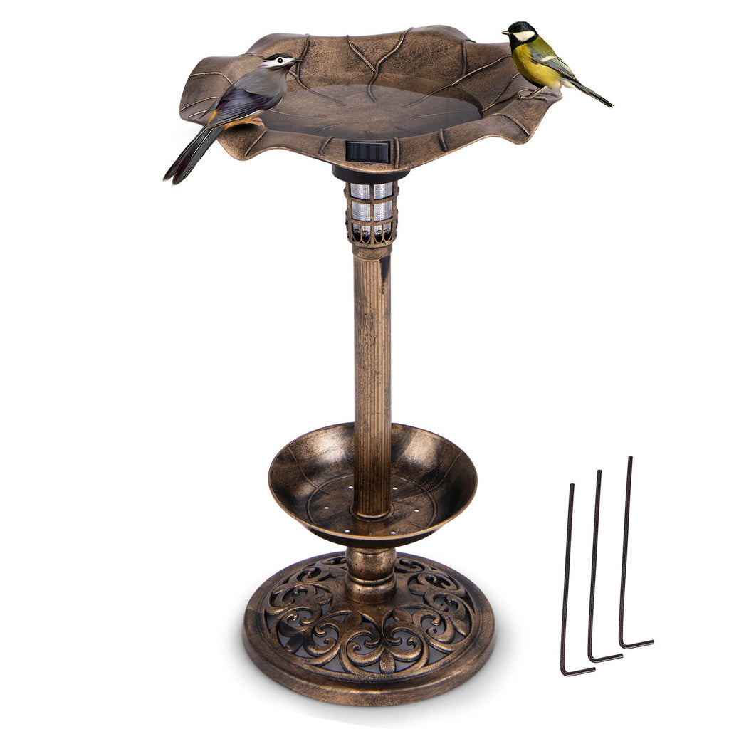 Solar Pedestal Bird Bath & Feeder