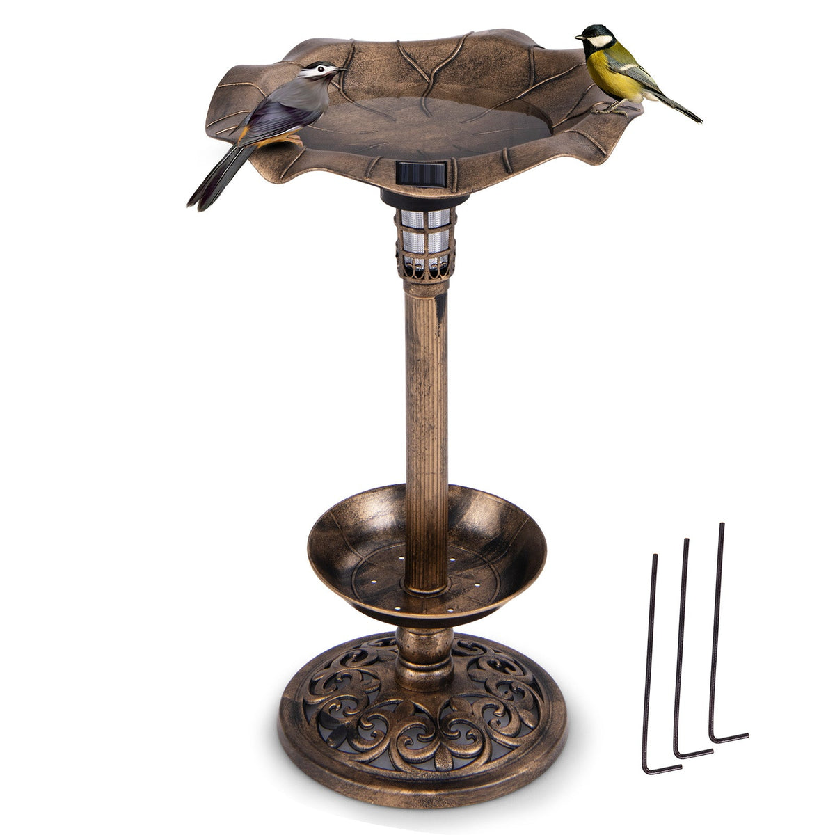 Solar Pedestal Bird Bath & Feeder