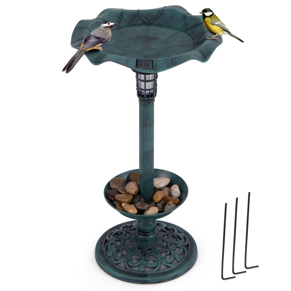 Solar Pedestal Bird Bath & Feeder
