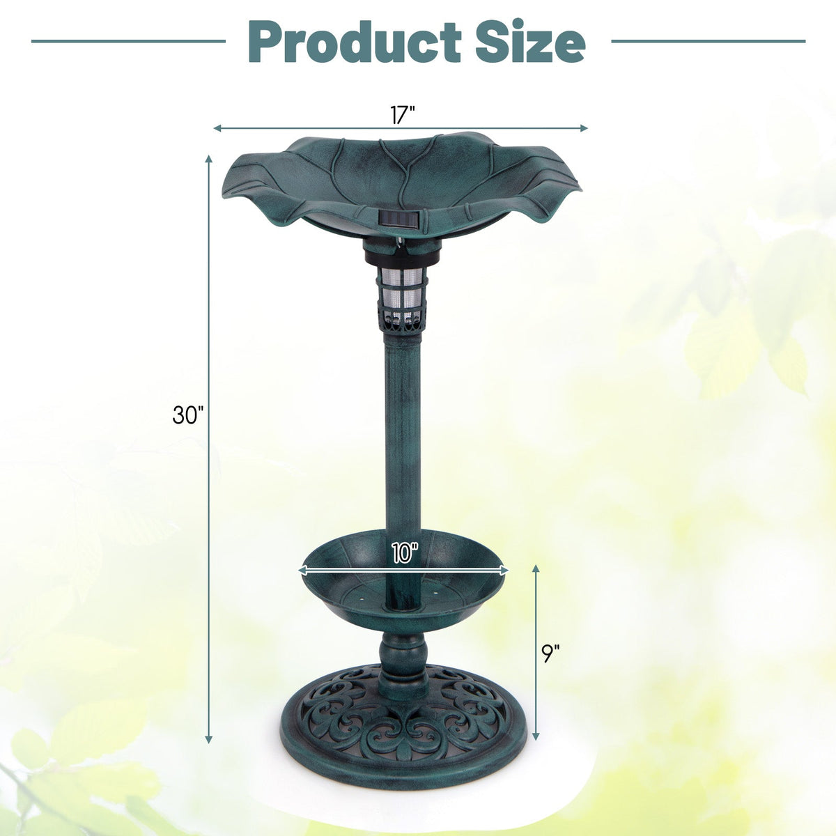 Solar Pedestal Bird Bath & Feeder