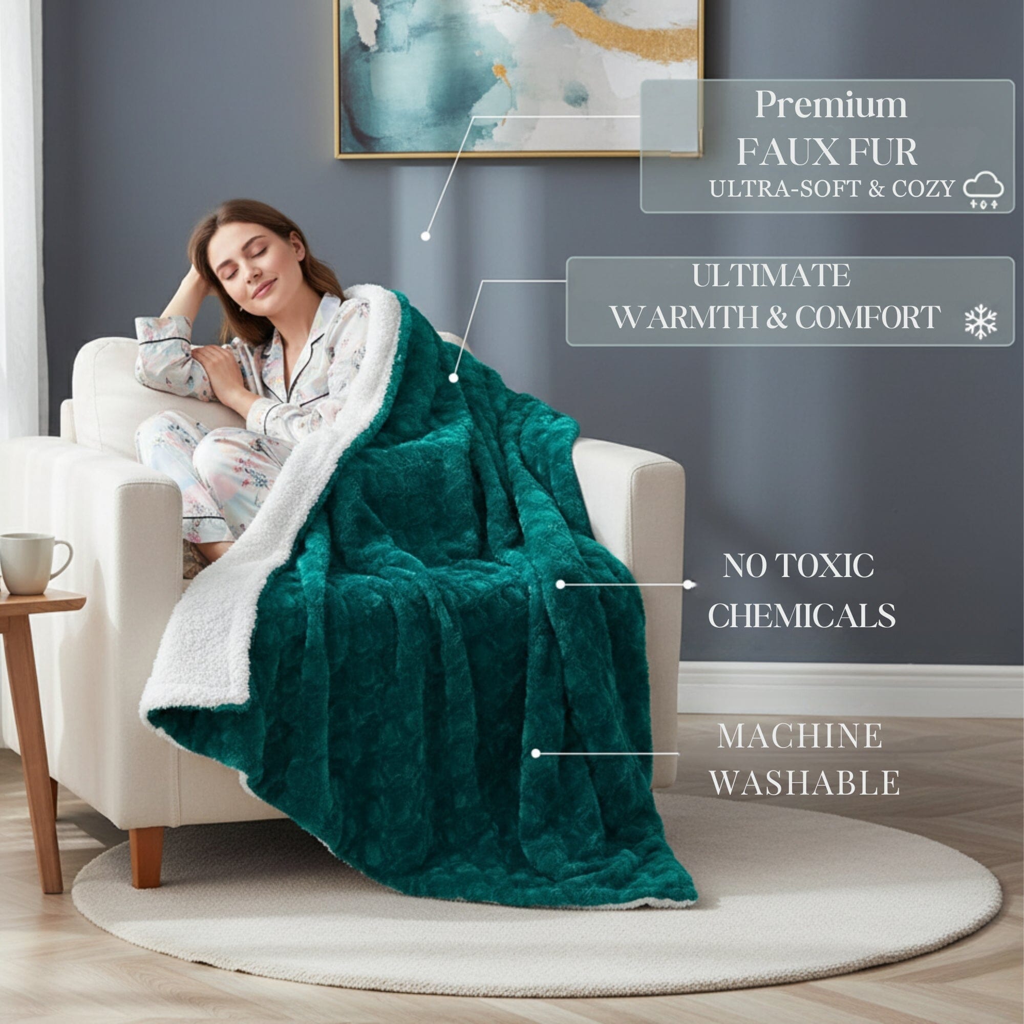 DaDa Bedding Mermaid Scale Emerald Green & Teal Faux Fur Sherpa Throw Blanket