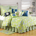 Green Shells Coastal Cotton Quilt | Twin 66" x 86" | Seashell & Starfish | Machine Washable