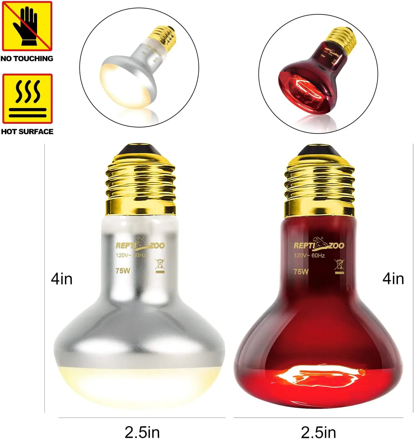 75W Reptile Heat Lamp Bulbs – UVA Daylight & Infrared Night Combo or Infrared Only | E26, 120V | 2,000–3,000 Hour Lifespan