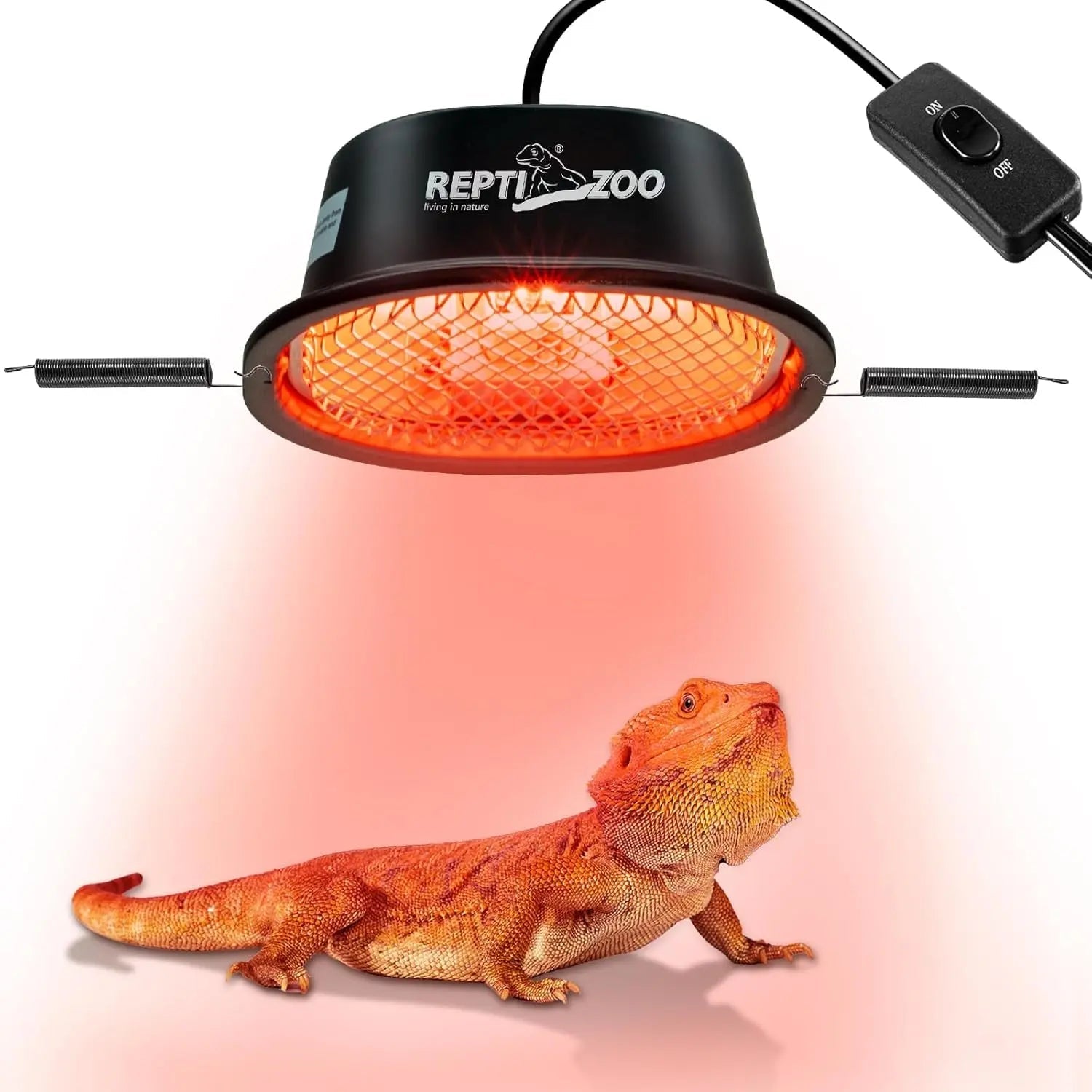 Reptile Infrared Heat Lamp Combo Kit – 50W UVA Basking Bulb with Hood, Safety Mesh & Spring Clamp | Bearded Dragons, Turtles & Geckos