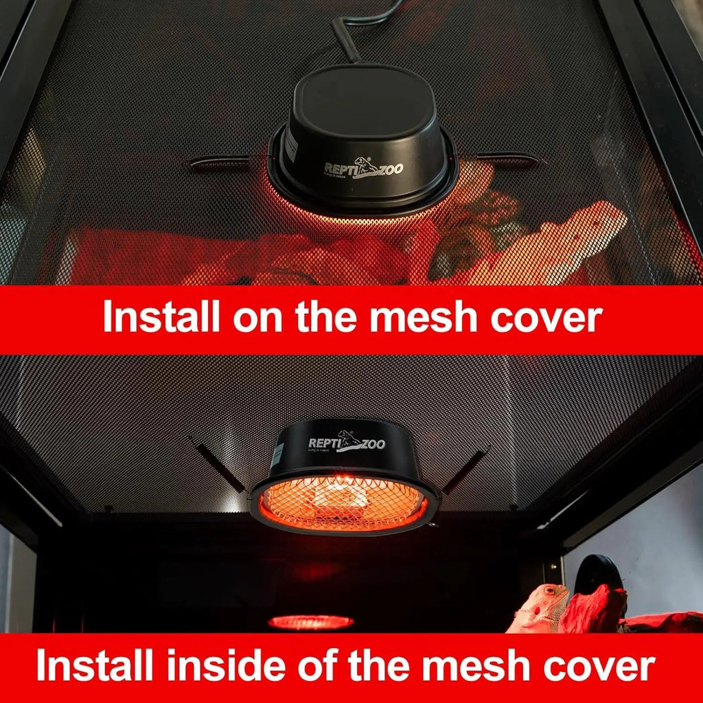Reptile Infrared Heat Lamp Combo Kit – 50W UVA Basking Bulb with Hood, Safety Mesh & Spring Clamp | Bearded Dragons, Turtles & Geckos